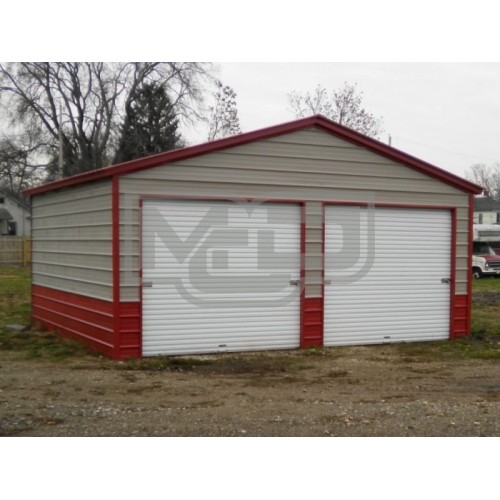 2-Bay Garage | Vertical Roof | 20W x 21L x 9H |  Metal Garage