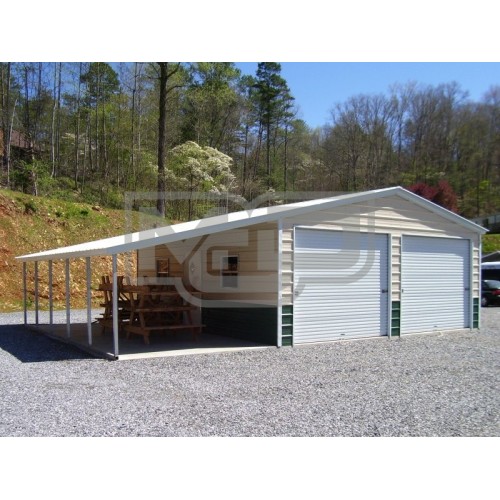 Metal Garage with Lean-to | Vertical Roof | 18W x 26L x 9H