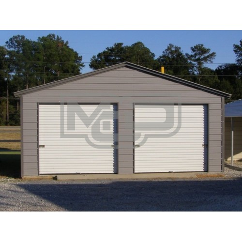 Enclosed Steel Garage | Vertical Roof | 20W x 21L x 9H | 2-Car