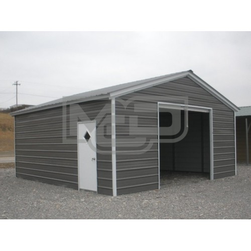 Enclosed Metal Garage | Vertical Roof | 20W x 21L x 9H |  1-Car