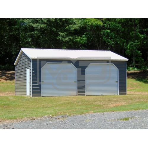 Side Entry Metal Garage | Vertical Roof | 20W x 26L x 9H |  2-Bay